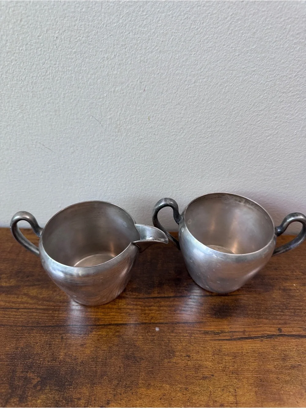 Vintage Academy Silver on Copper Creamer Sugar Bowl Set Mid Century Serving MCM